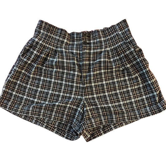 American Eagle Paper Bag High Rise Plaid Cuffed Hem Shorts Size 12