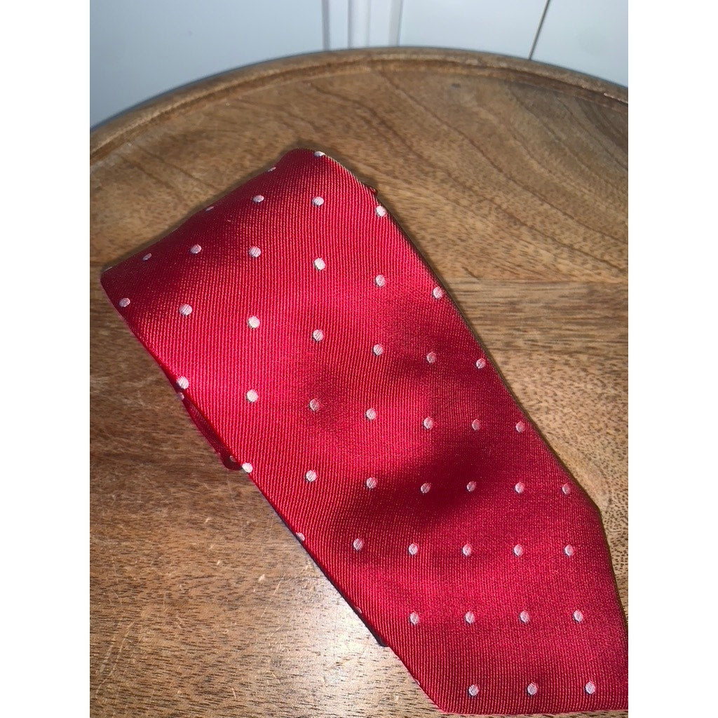 Tommy Hilfiger Men's Red Polka Dot Silk Tie Classic Length