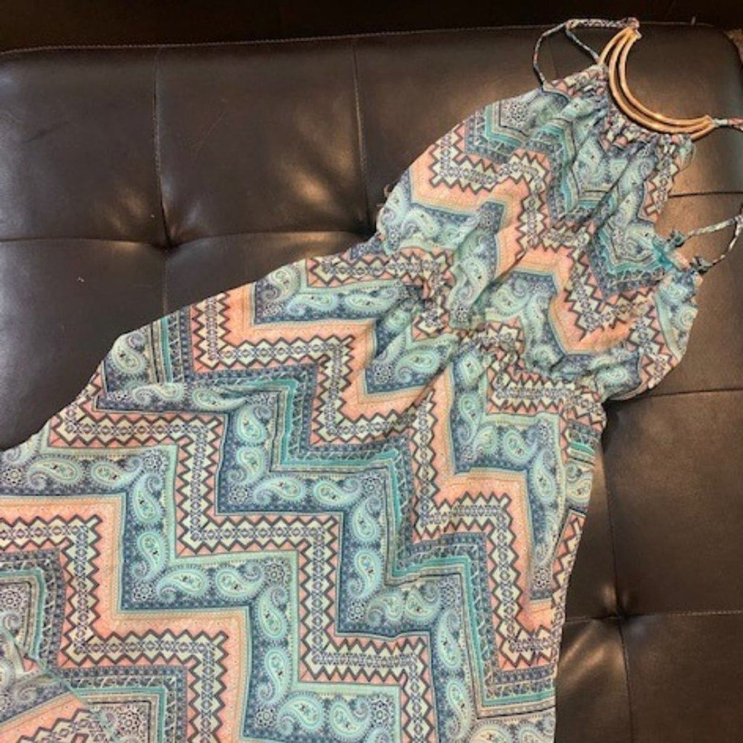 Teal aztec print sundress M