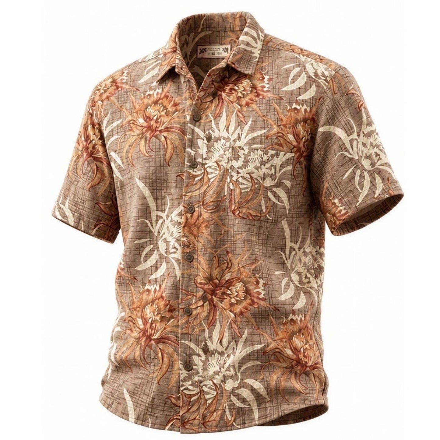 Caribbean Joe Hawaiian Shirt Mens Medium Brown Floral Short Sleeve Button-Up