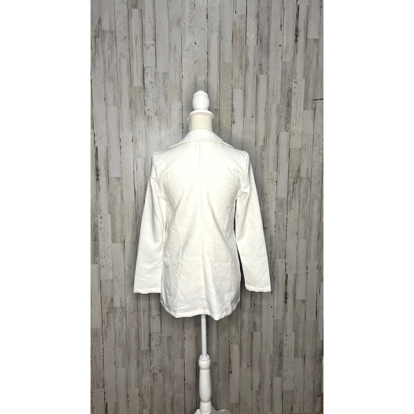 Kan Can Women's White Moto Jacket Size Small Longline Asymmetrical Zip