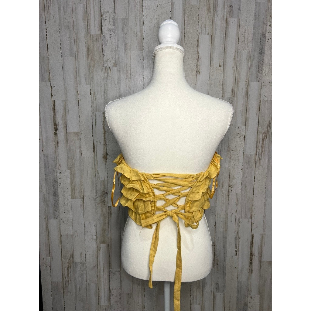 Hello Molly Yellow Ruffled Tulle Corset Top Blouse Size Medium Party Wear