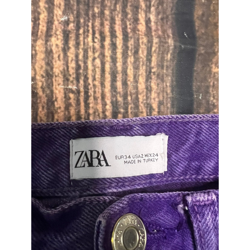 Zara Women's Size 2 High Rise Wide Leg Purple Frayed Hem Jeans