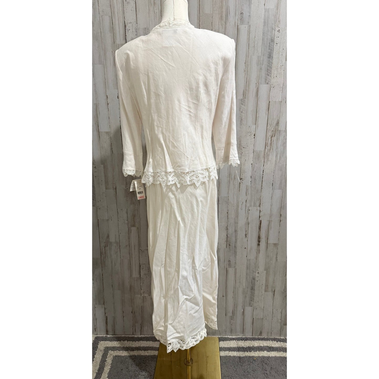 NWT Plaza South 2pc White Linen Battenberg Lace Trim Maxi Dress & Jacket Size 10
