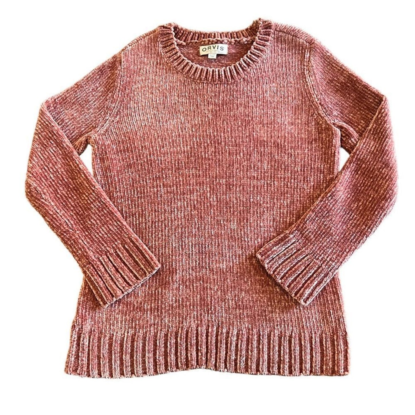 Orvis Classic Collection Sweater Womens Size Small Pink Ribbed Crewneck