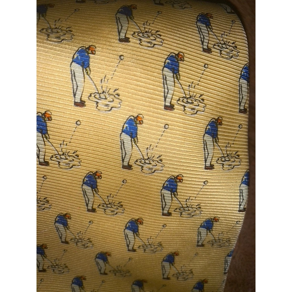 Lauren Ralph Lauren Men's Yellow Silk Tie Golfer Print Classic Style