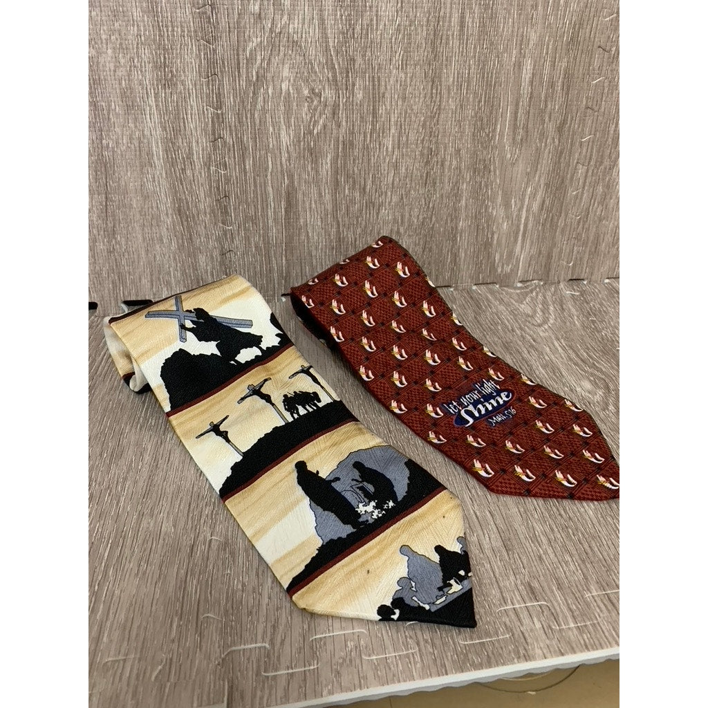 Lot of 2 Men's Silk Ties Multicolor Christian Religious Theme
