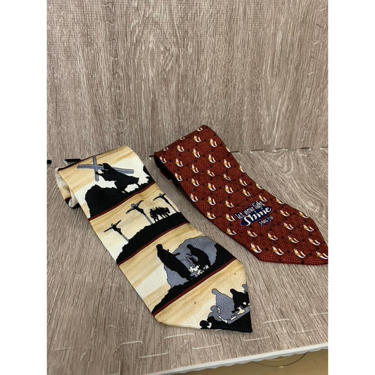 Lot of 2 Men's Silk Ties Multicolor Christian Religious Theme