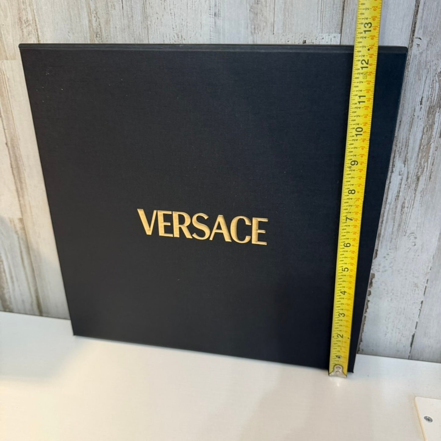 Versace Gift Box with Lid Black Raised Gold Logo Large 12x12x2 in