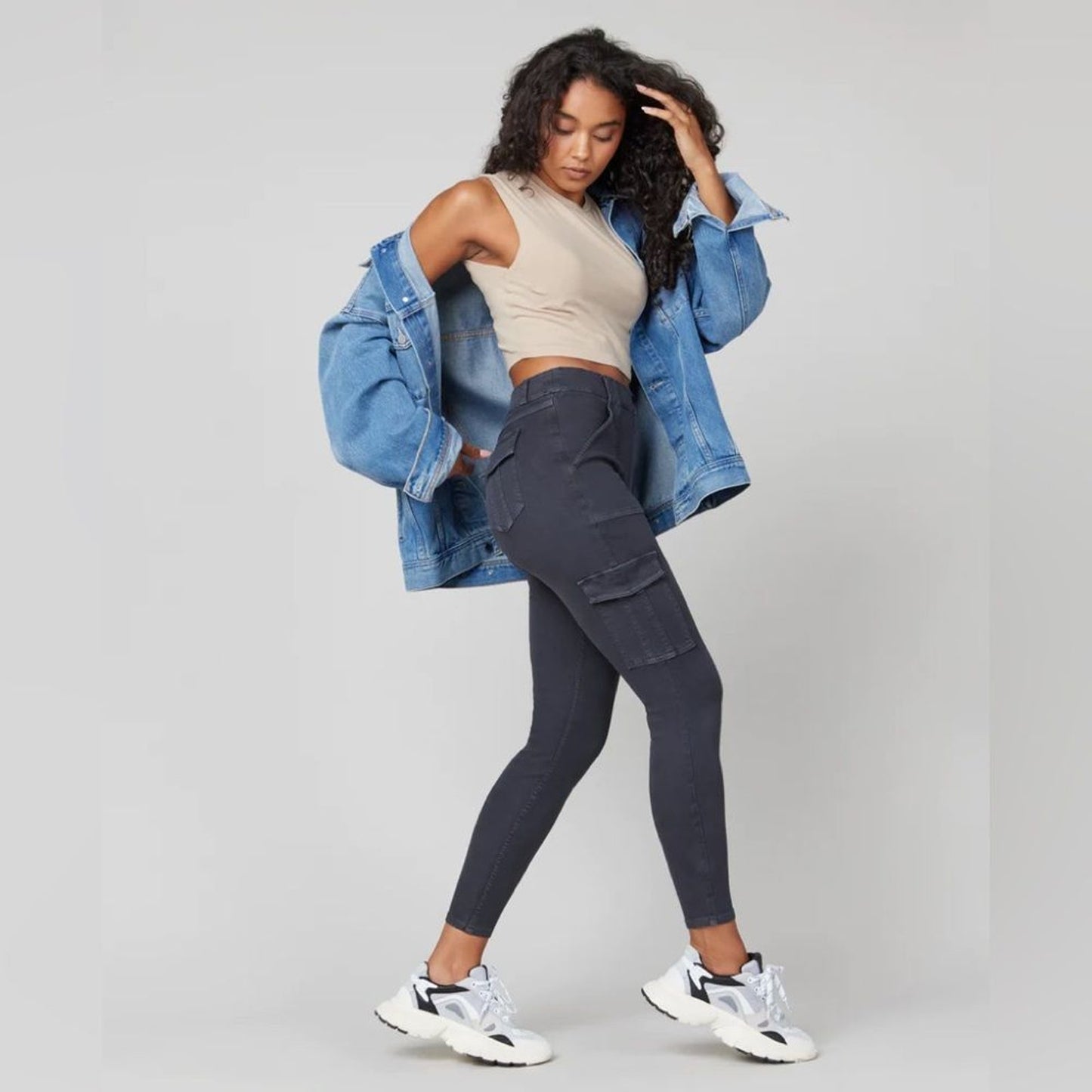 NWT SPANX Cargo Pants Women's Medium Black High Rise Pull-On Ankle Utility