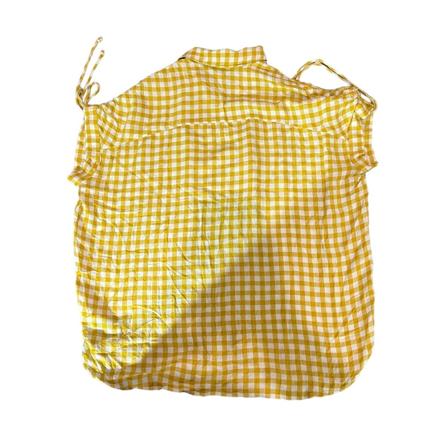 Women's Madewell Yellow Gingham Check Central Ruched Sleeve Shirt Size XS