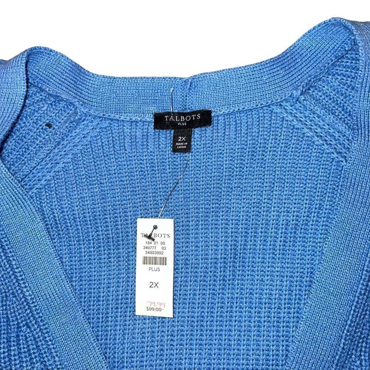 NWT Talbots Blue Shaker Stitch Ribbed Knit Button Front Cardigan Size 1X