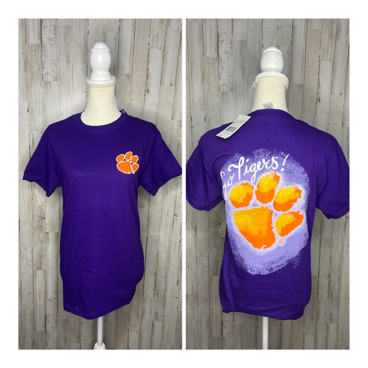 NWT Clemson Tigers Unisex Small Purple Paw Logo "Go Tigers" Short Sleeve T-Shirt