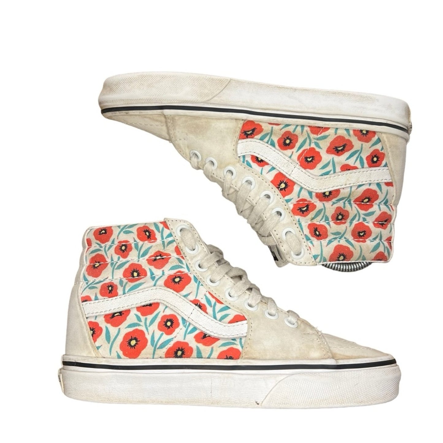 Vans Sk8-Hi Womens Sneakers Size 5 White Red Teal Floral High Top Lace Up