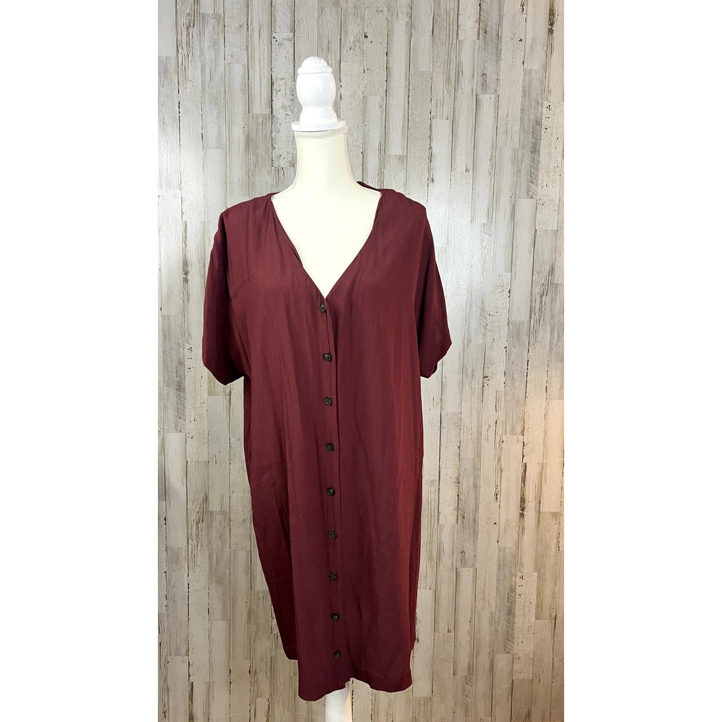 Madewell Women's Burgundy Button-Front Shirt Dress Size Small Knee Length Casual