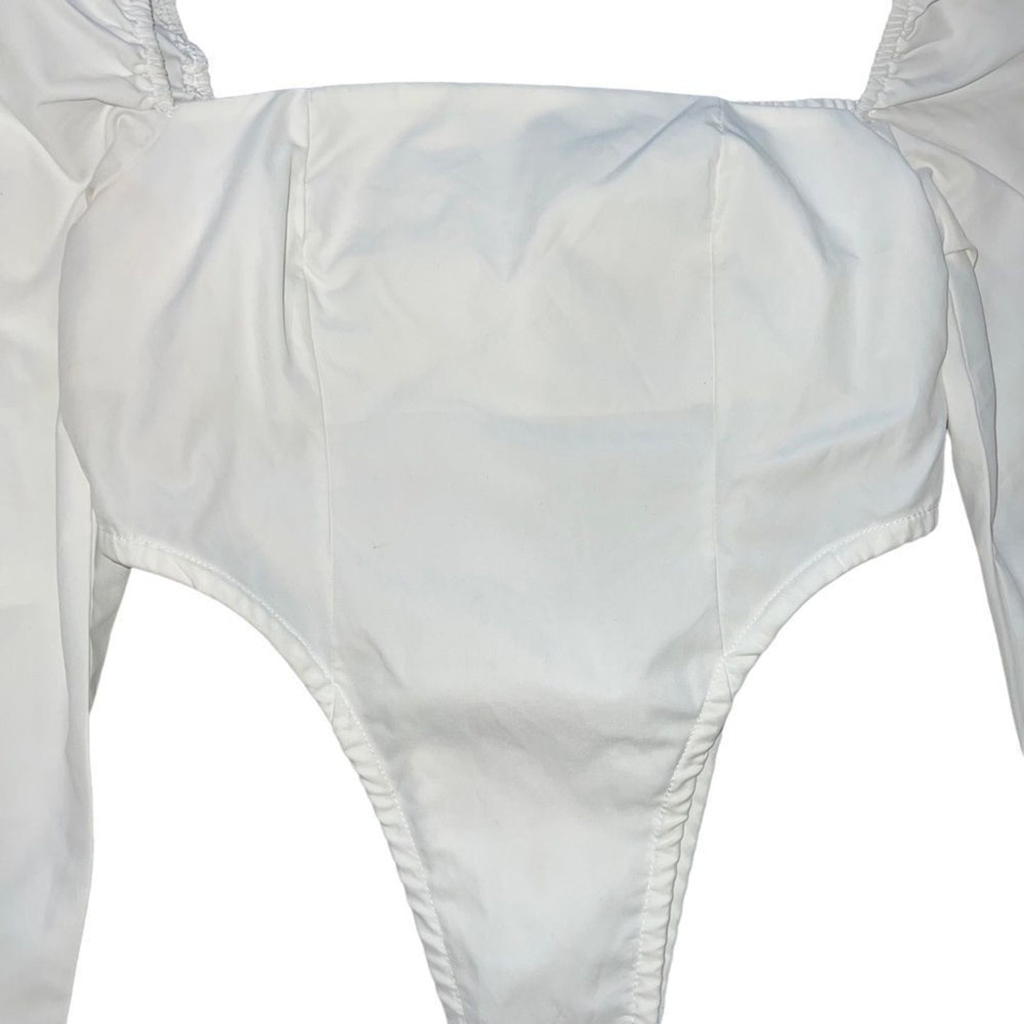 PrettyLittleThing Bodysuit Top Womens Size 8 White Square Neck Puff Sleeve