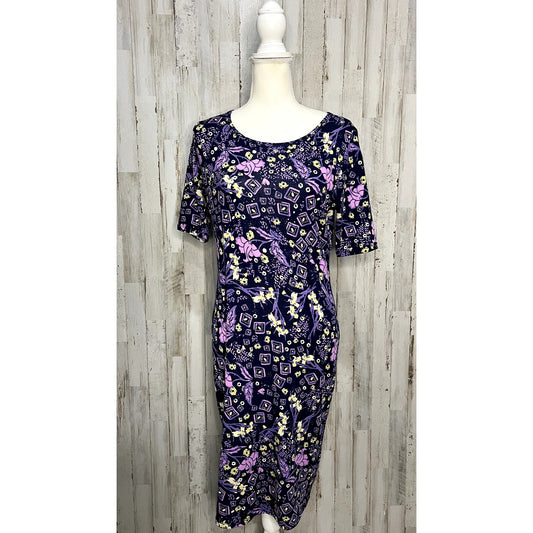 LulaRoe Julia Dress Women's Medium Purple Floral Pencil Knee Length Casual