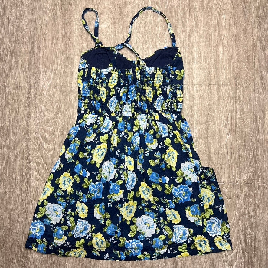 Abercrombie & Fitch Women's Medium Blue Floral Smocked Cami Mini Dress Short