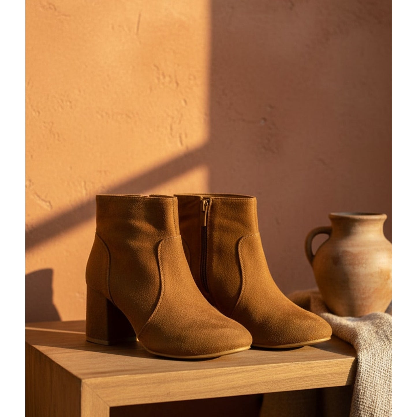 Top Moda Women's Ankle Booties Brown Round Toe Block Heel Side Zip Size 7