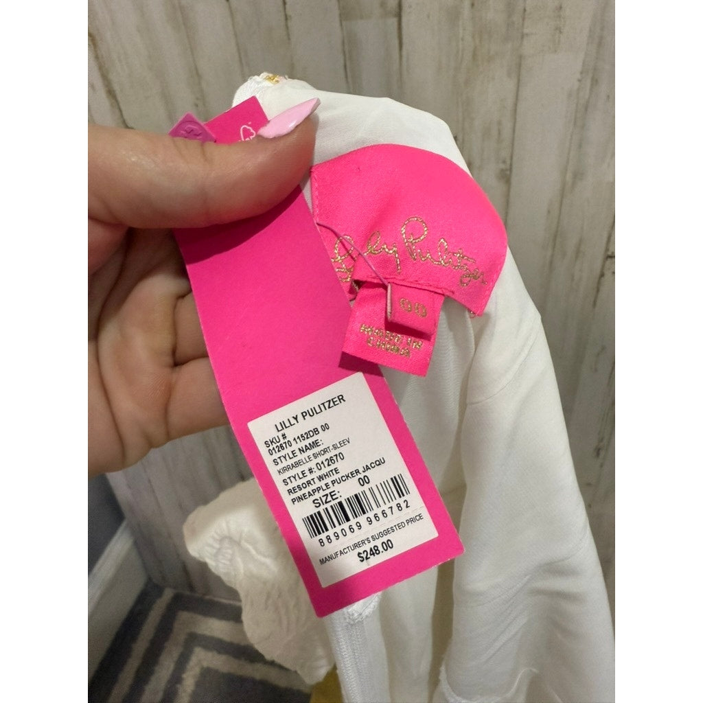 NWT Lilly Pulitzer White Jacquard Kirrabelle Short Sleeve Jumpsuit Size 00