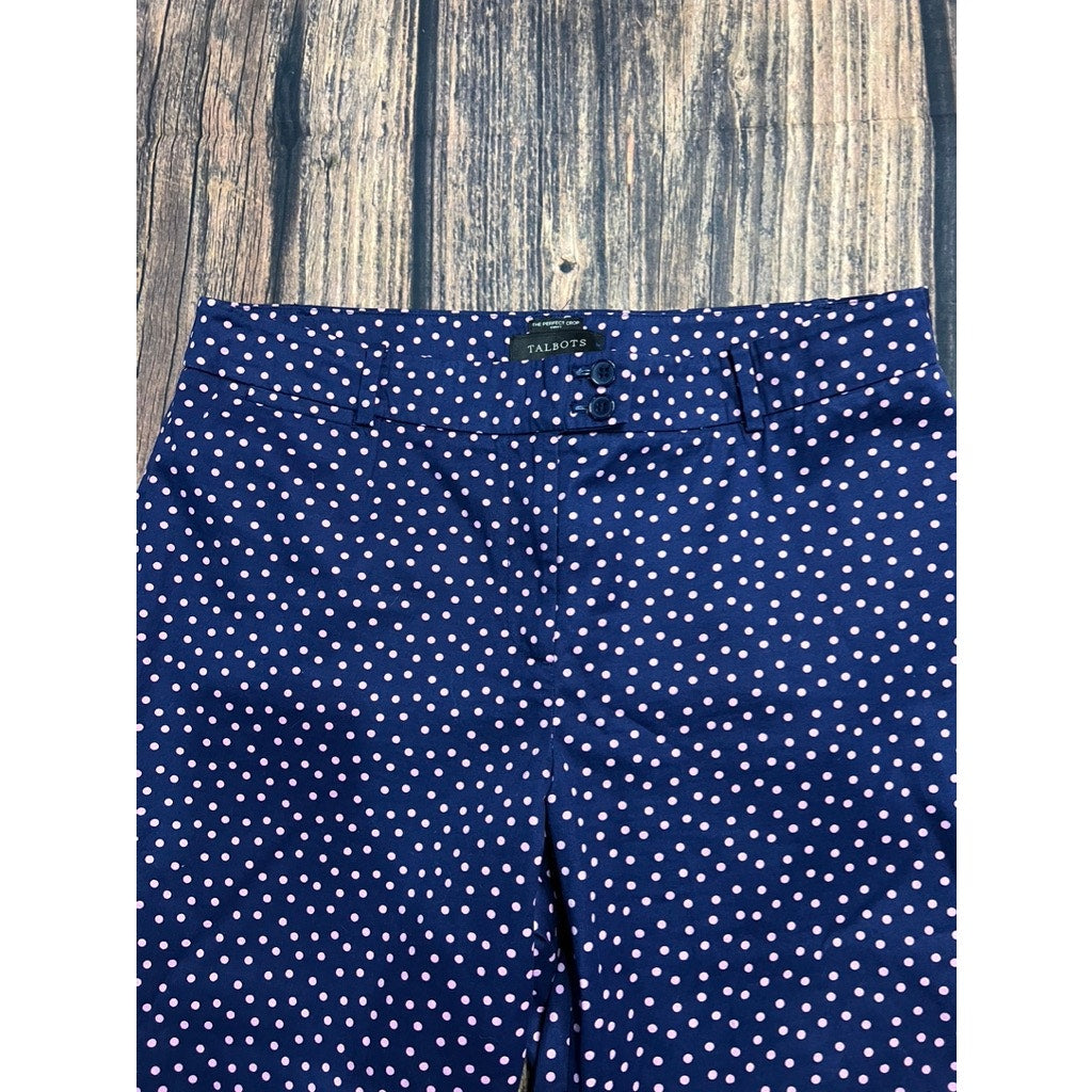 Talbots Women's Curvy Fit Polka Dot Crop Pants Size 12 Navy Pink