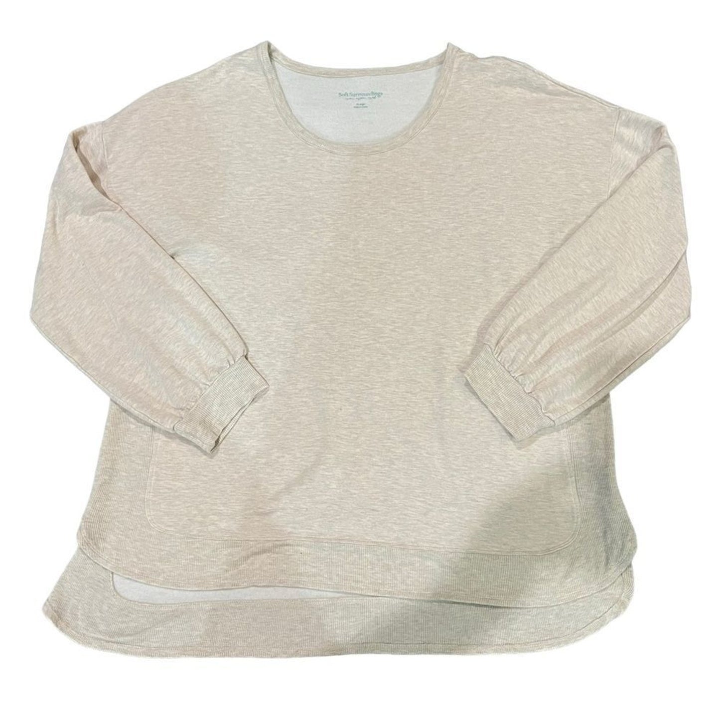 Soft Surroundings Pullover Sweatshirt Womens XL Beige Heather Rib Trim