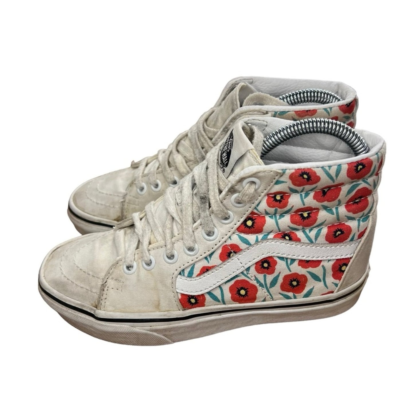 Vans Sk8-Hi Womens Sneakers Size 5 White Red Teal Floral High Top Lace Up