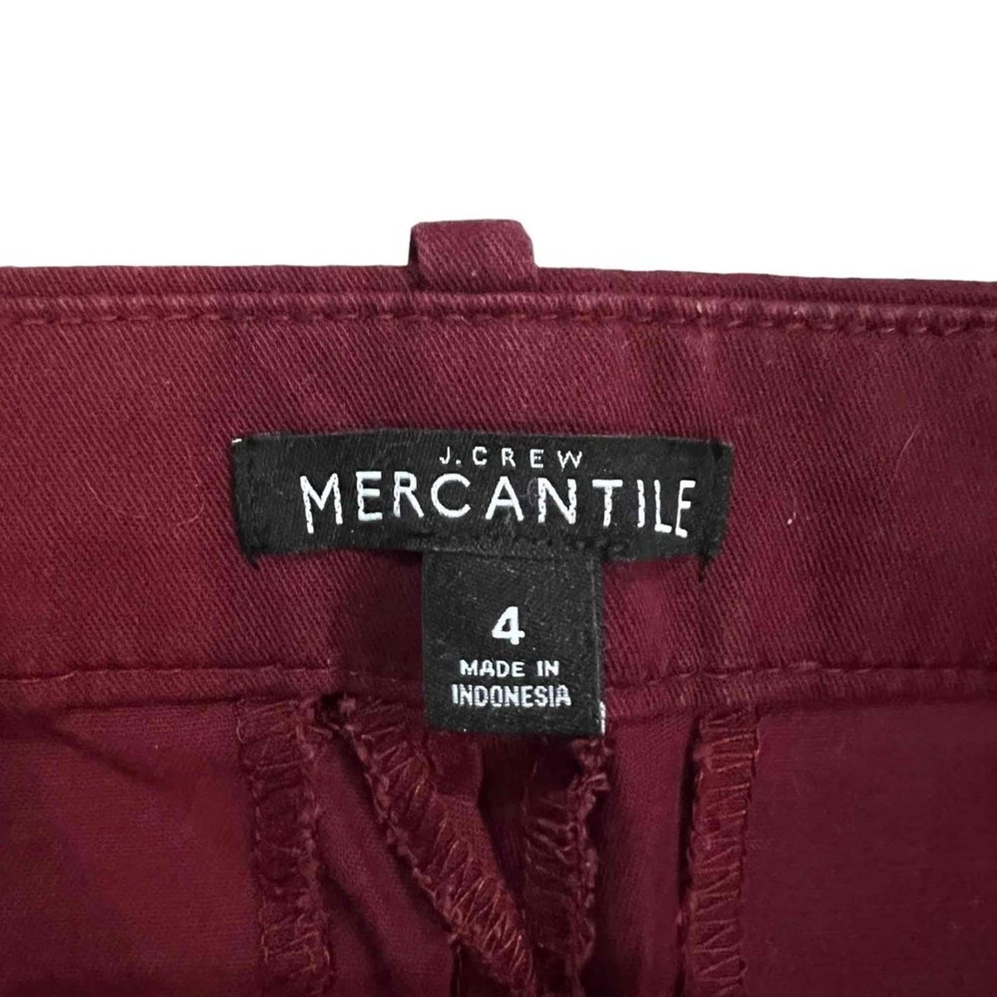 J.Crew Mercantile Women's Burgundy Cotton Blend Chino Front Pockets Pants Size 4