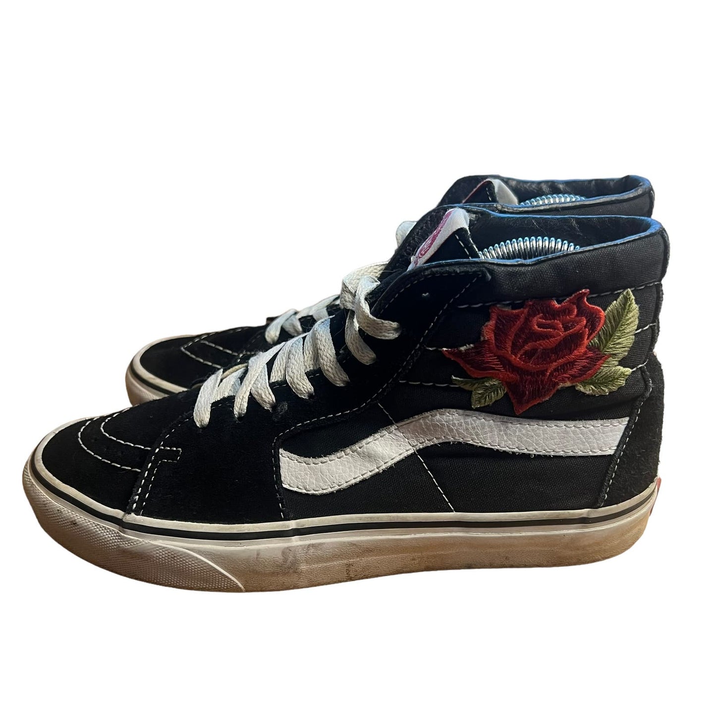 Vans Sk8-Hi Black Suede High Top Rose Embroidered Unisex Sneakers M6.5 / W8.0