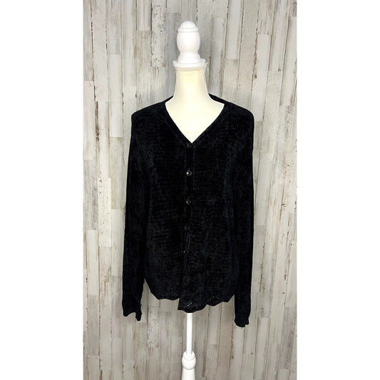 Vintage BICE Black Chenille Long Sleeve Button-Up Cardigan Sweater Large