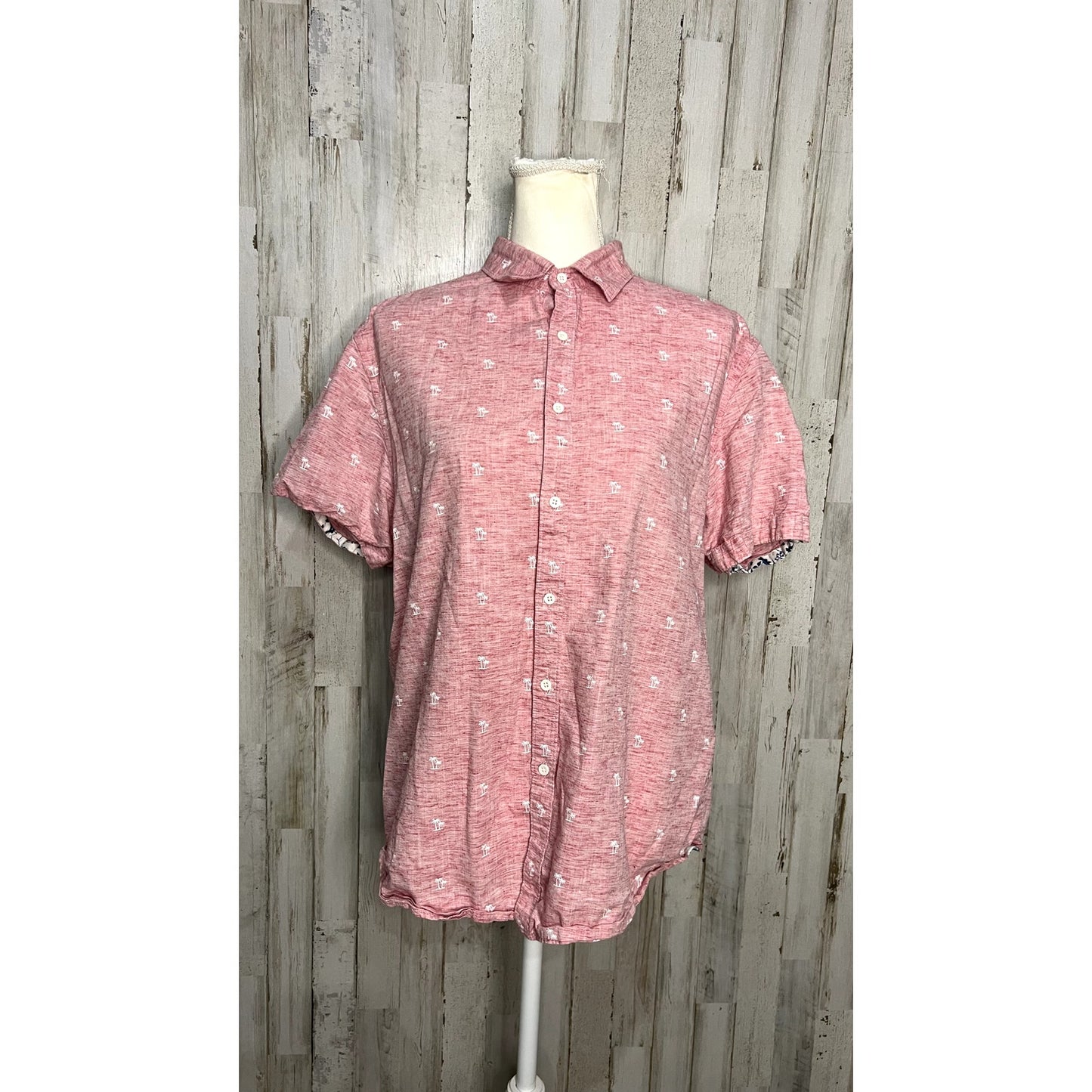 Denim & Flower Men's Large Pink Short Sleeve Button-Up Shirt