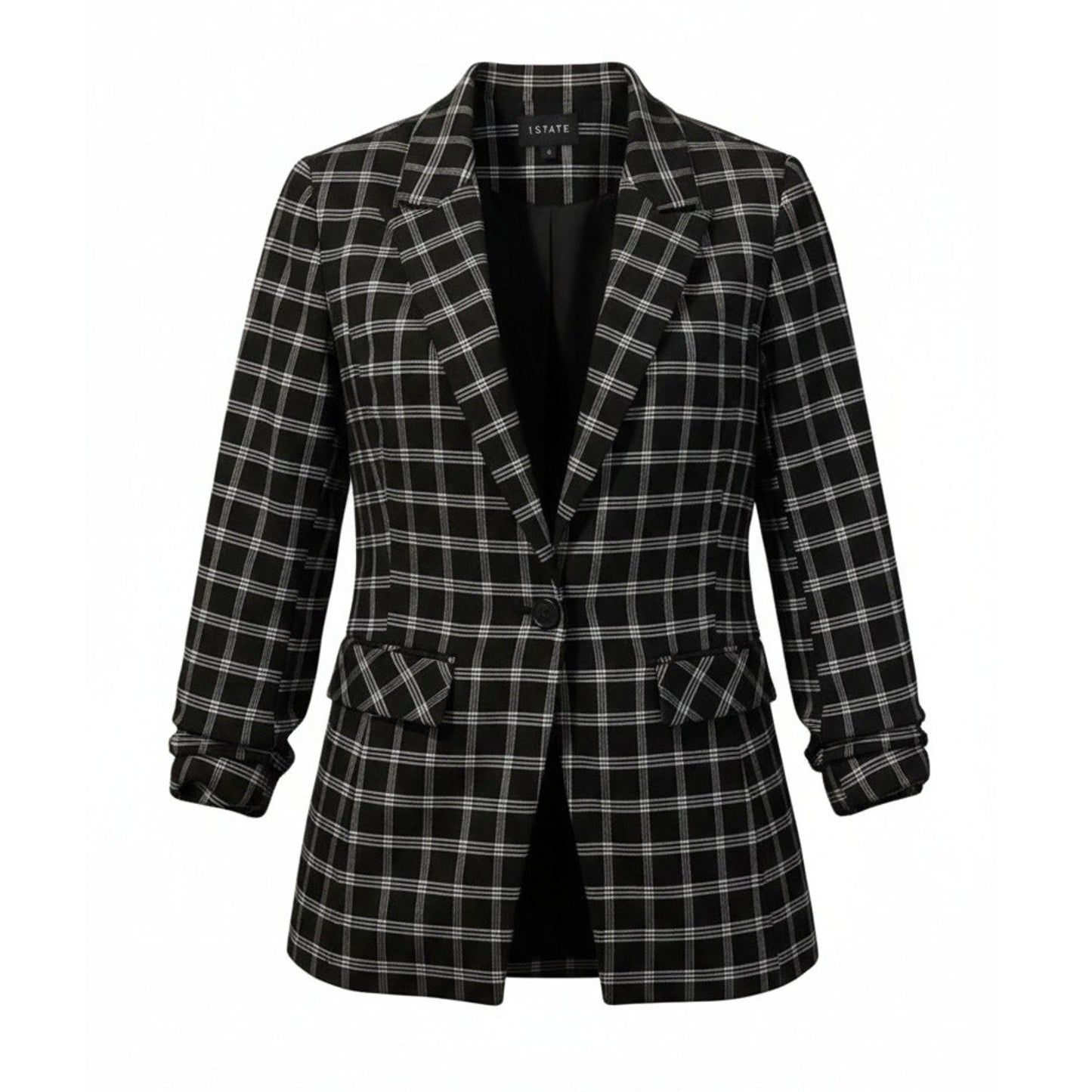 1.STATE Blazer Jacket Womens Size 6 Black & White Windowpane Plaid Lined