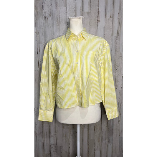 Banana Republic Women's Size Small Yelllow/White Striped Cropped Button-Up Shirt