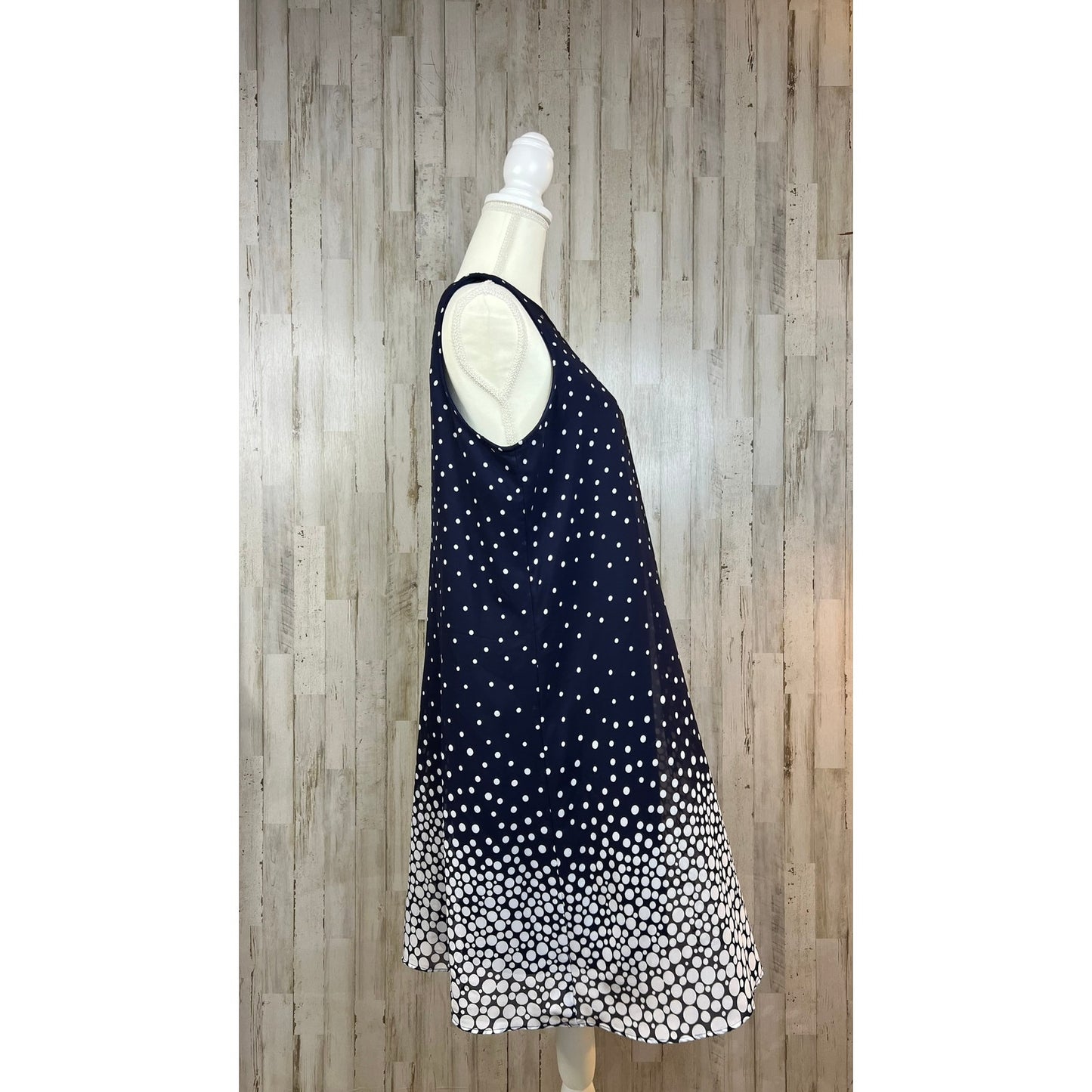 NWT Studio One Women's Size 16 Navy & White Sleeveless Polka Dot A-Line Dress