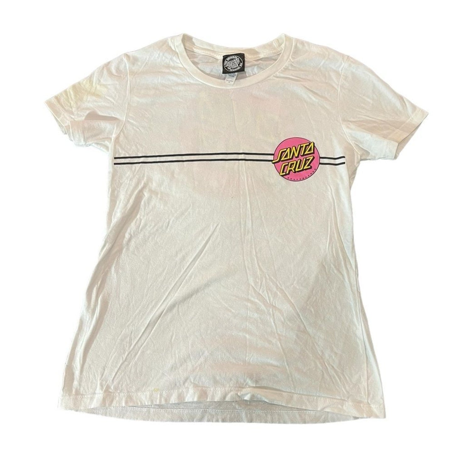 Santa Cruz T-Shirt Womens Medium White Classic Dot Graphic Logo Skate Crewneck