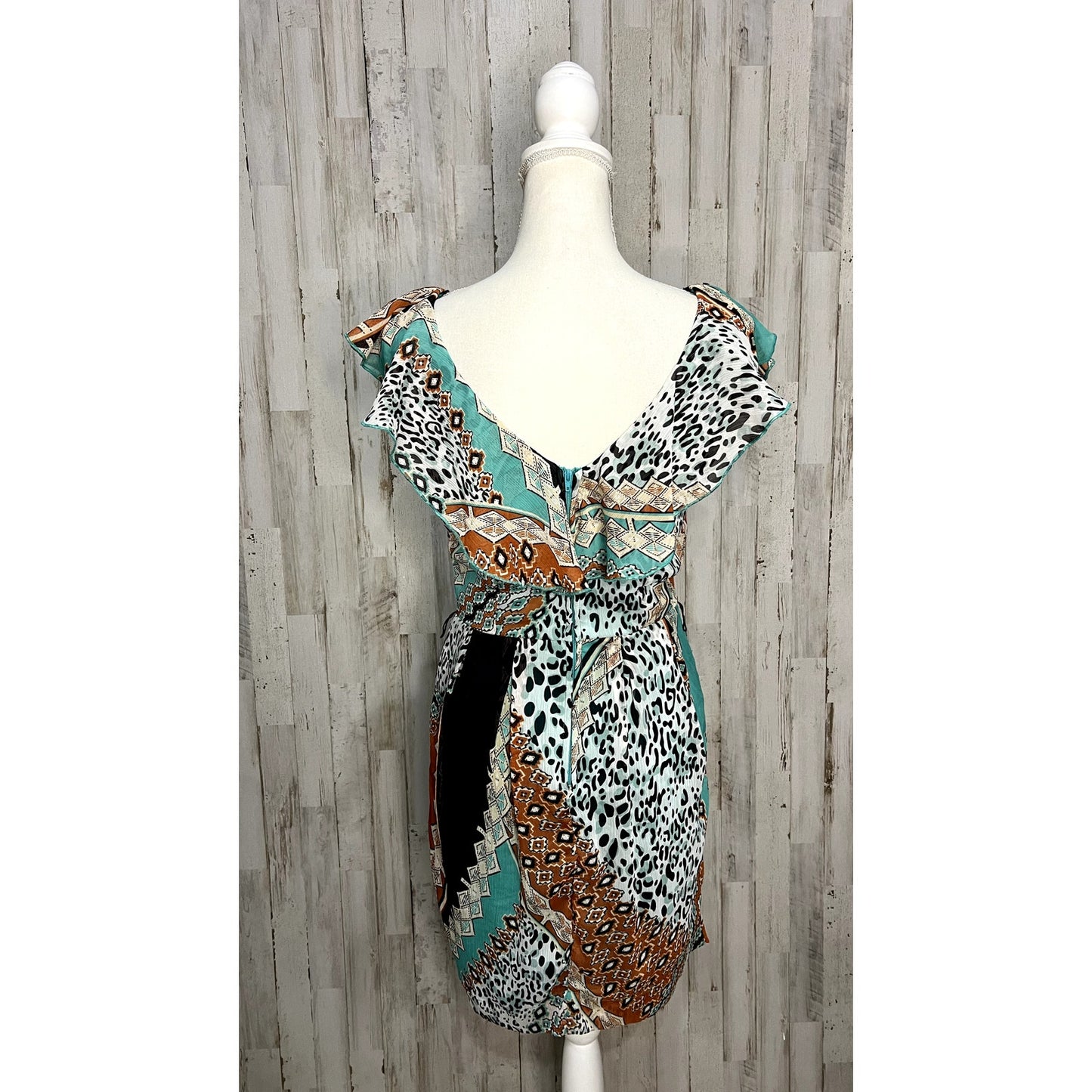 Bisou Bisou Women's Patchwork Ruffle Dress Size 6 Multicolor Casual