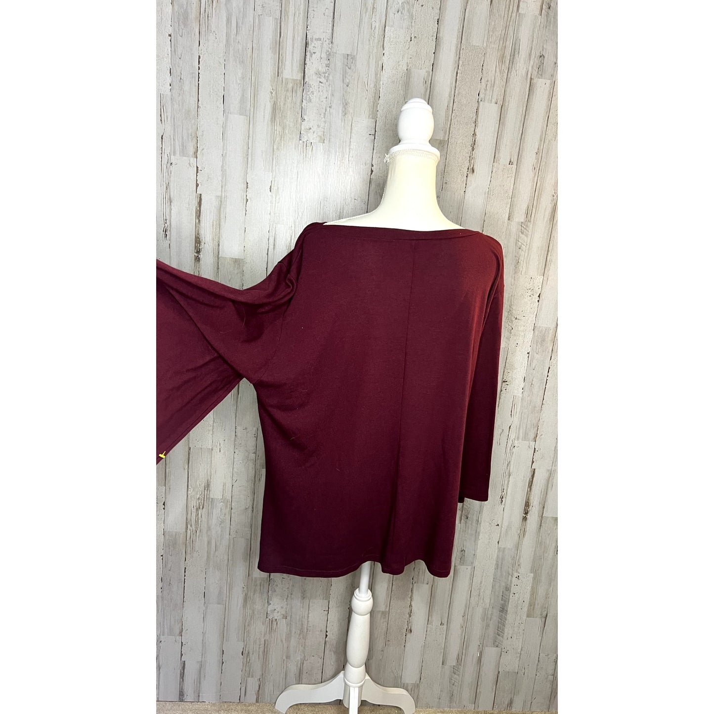 Zenana Women's Plus 1X Burgundy Wide Long Sleeve Tunic Blouse