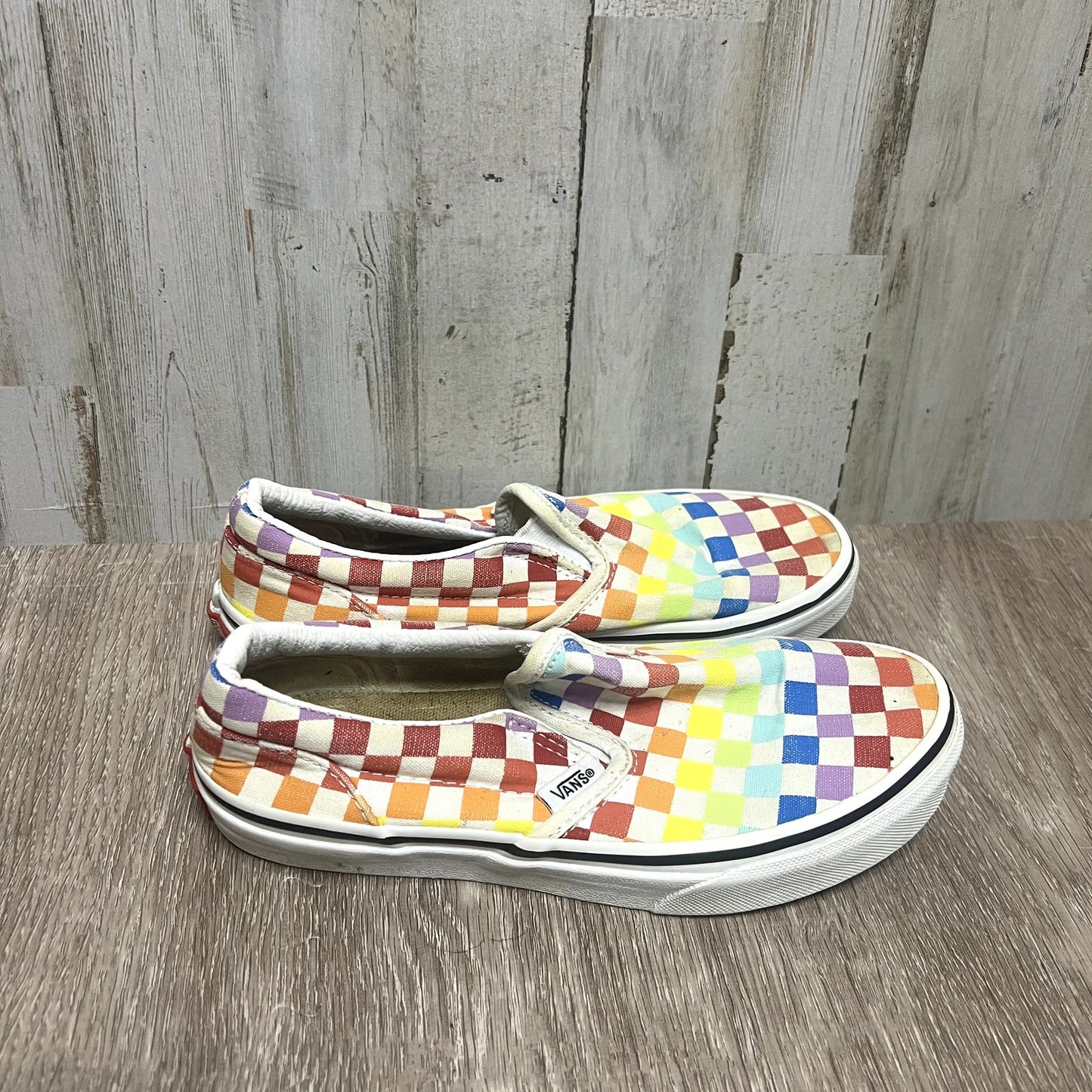 Vans Rainbow Checkerboard Slip-On Skate Shoes Multicolor Kids Size 2