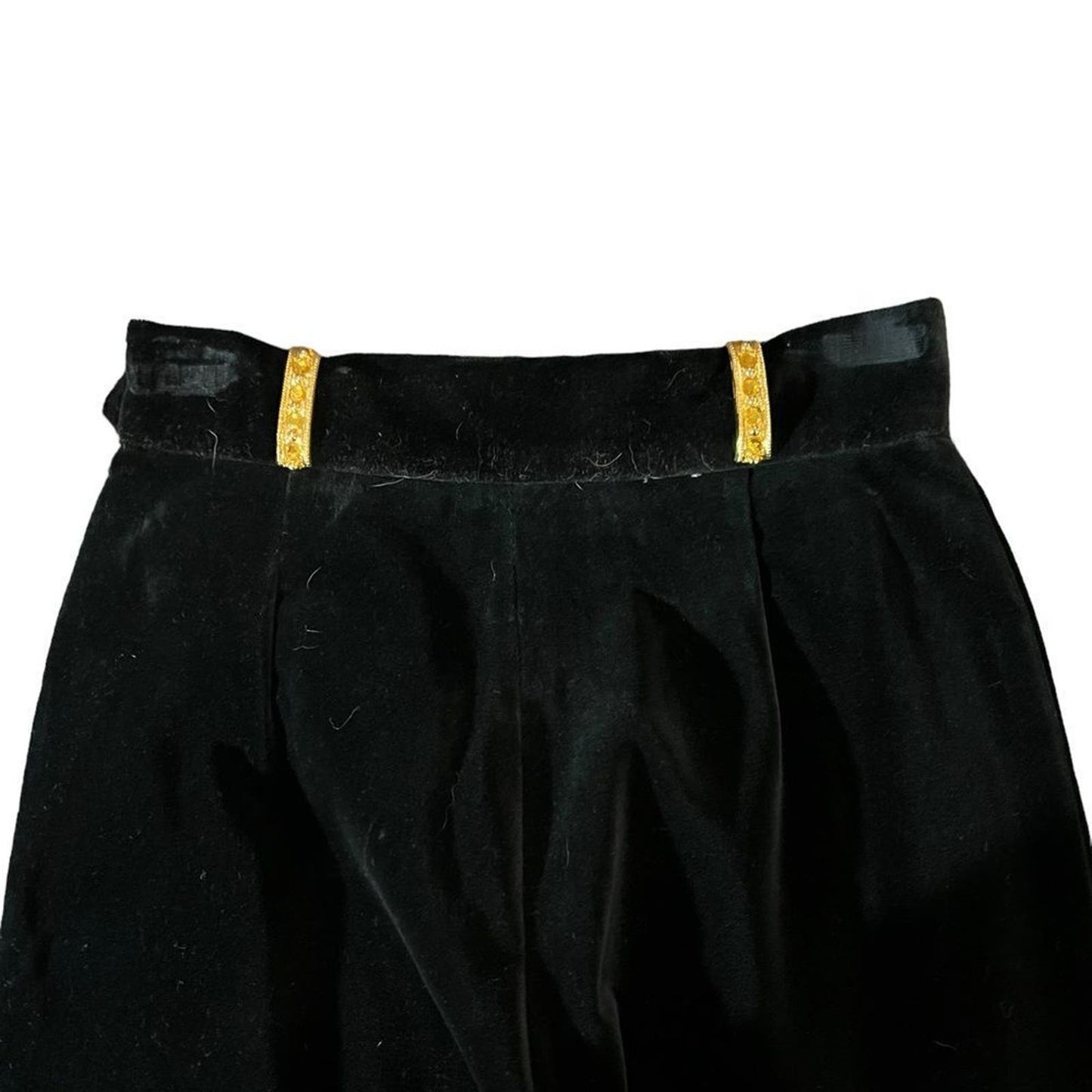 Christian Llinares Black Velour Pants with Gold Accents EU Size 38