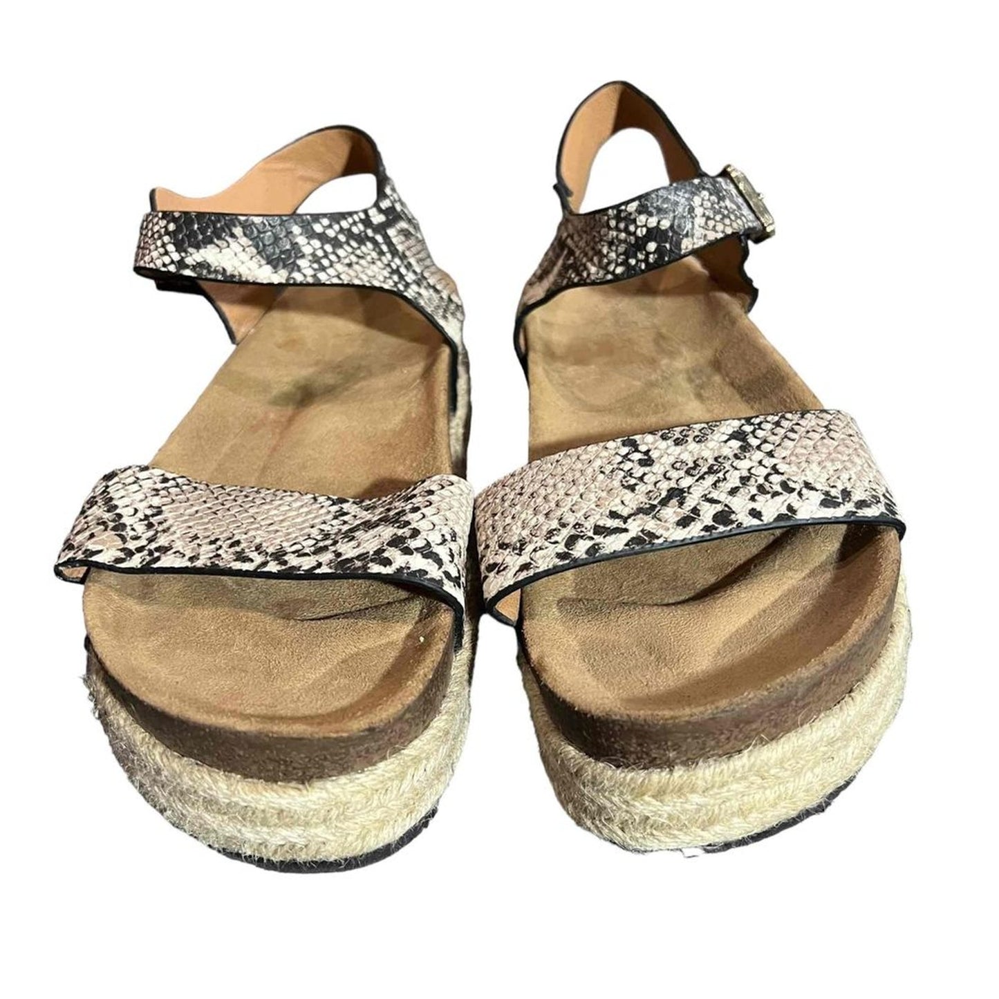 Qupid Womens Platform Espadrille Wedge Sandals Snake Print Size 10 Beige