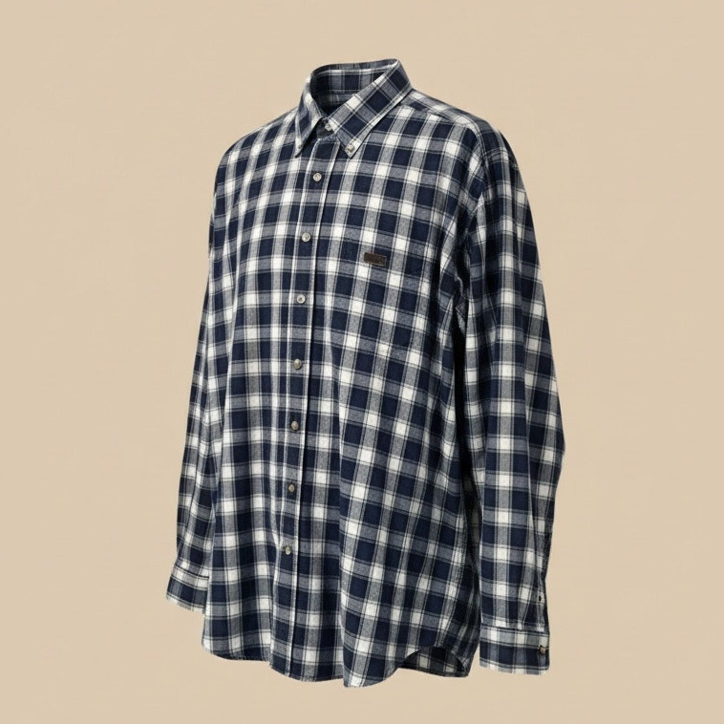 Carhartt Button-Up Shirt Mens Large Tall Navy Blue White Plaid Check Long Sleeve