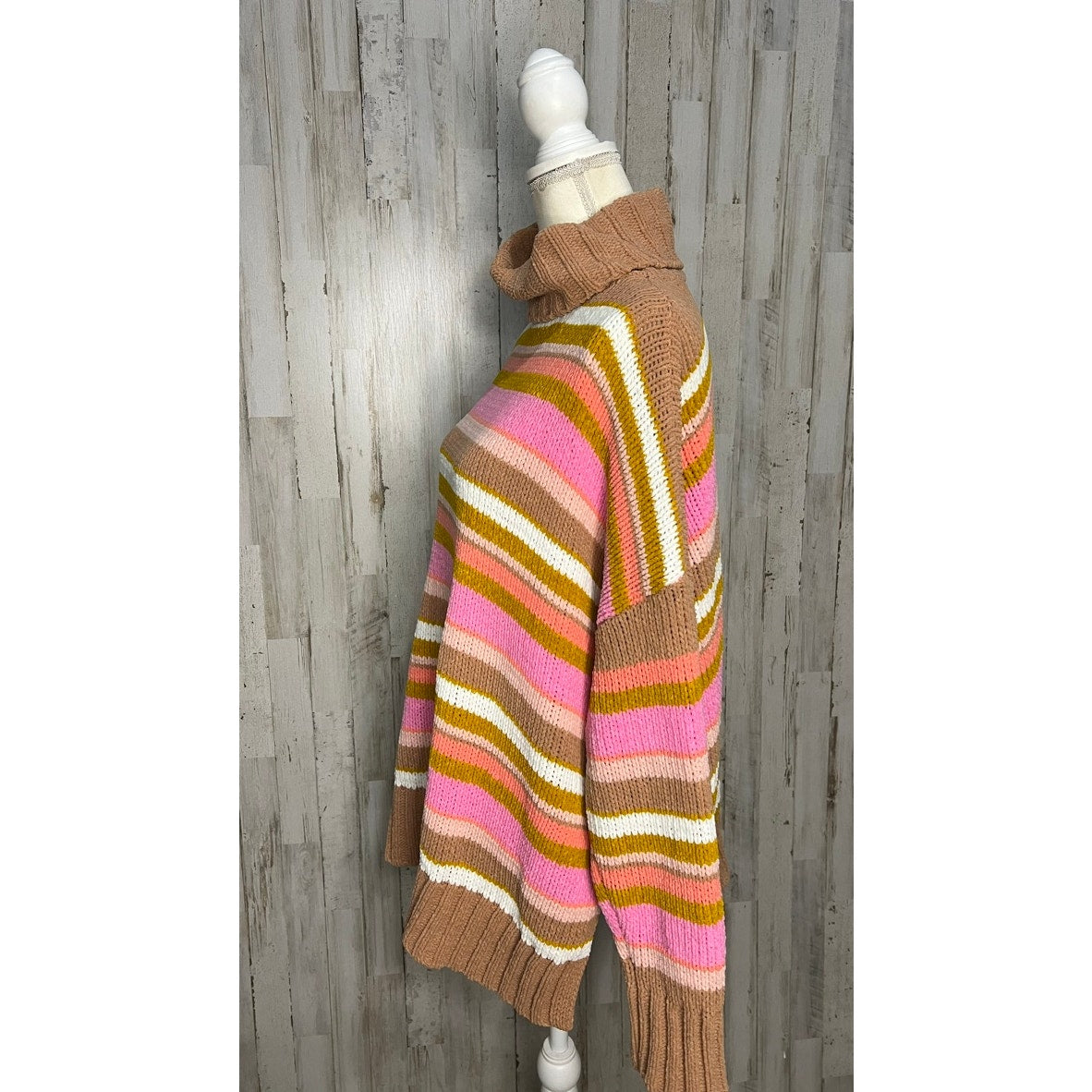 Aerie Women's Medium Multicolor Striped Chenille Turtleneck Sweater