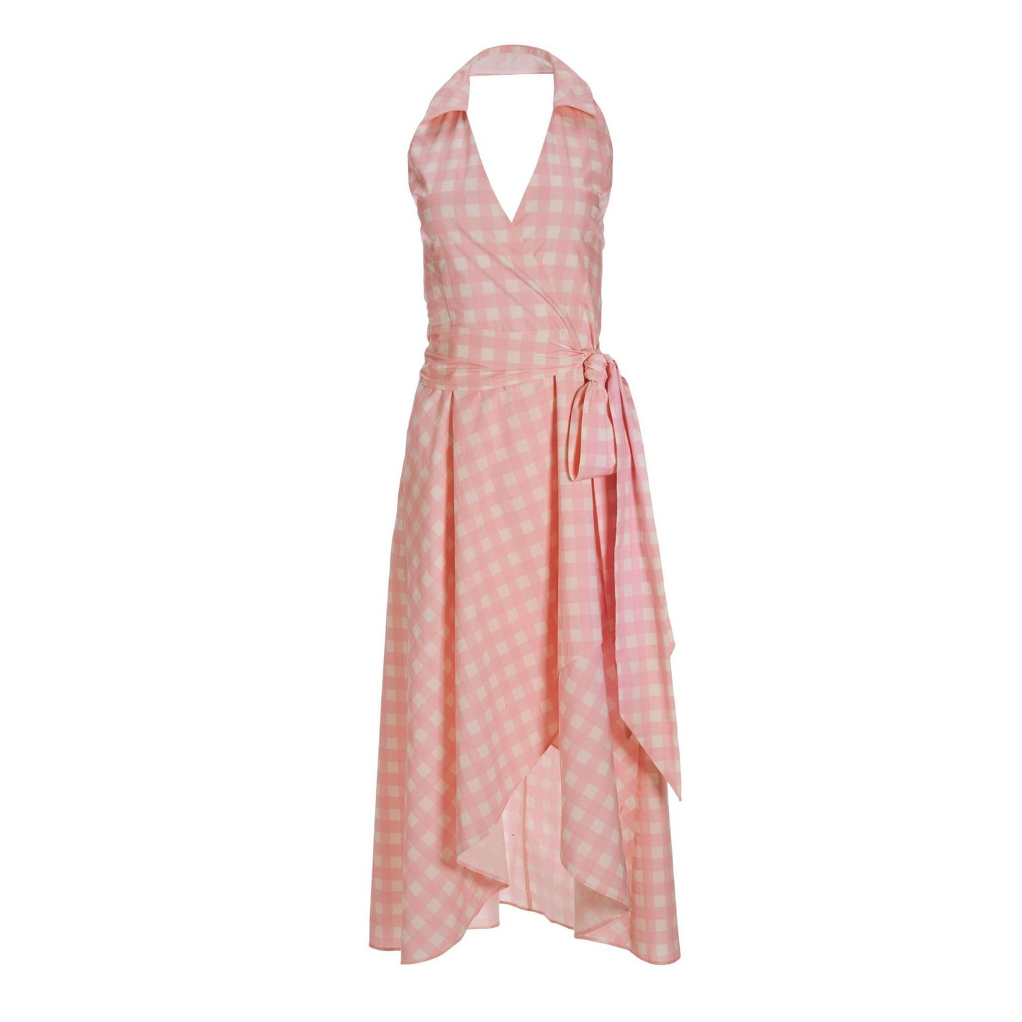 Boston Proper Women's Pink Gingham Halter Midi Dress Size 6 Casual