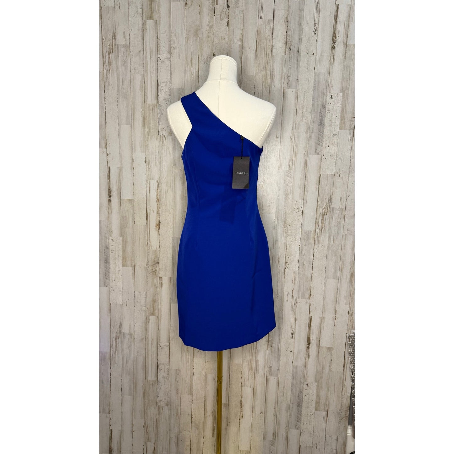 NWT Halston Women's Blue One-Shoulder Bodycon Dress Size 4 Party Cocktail