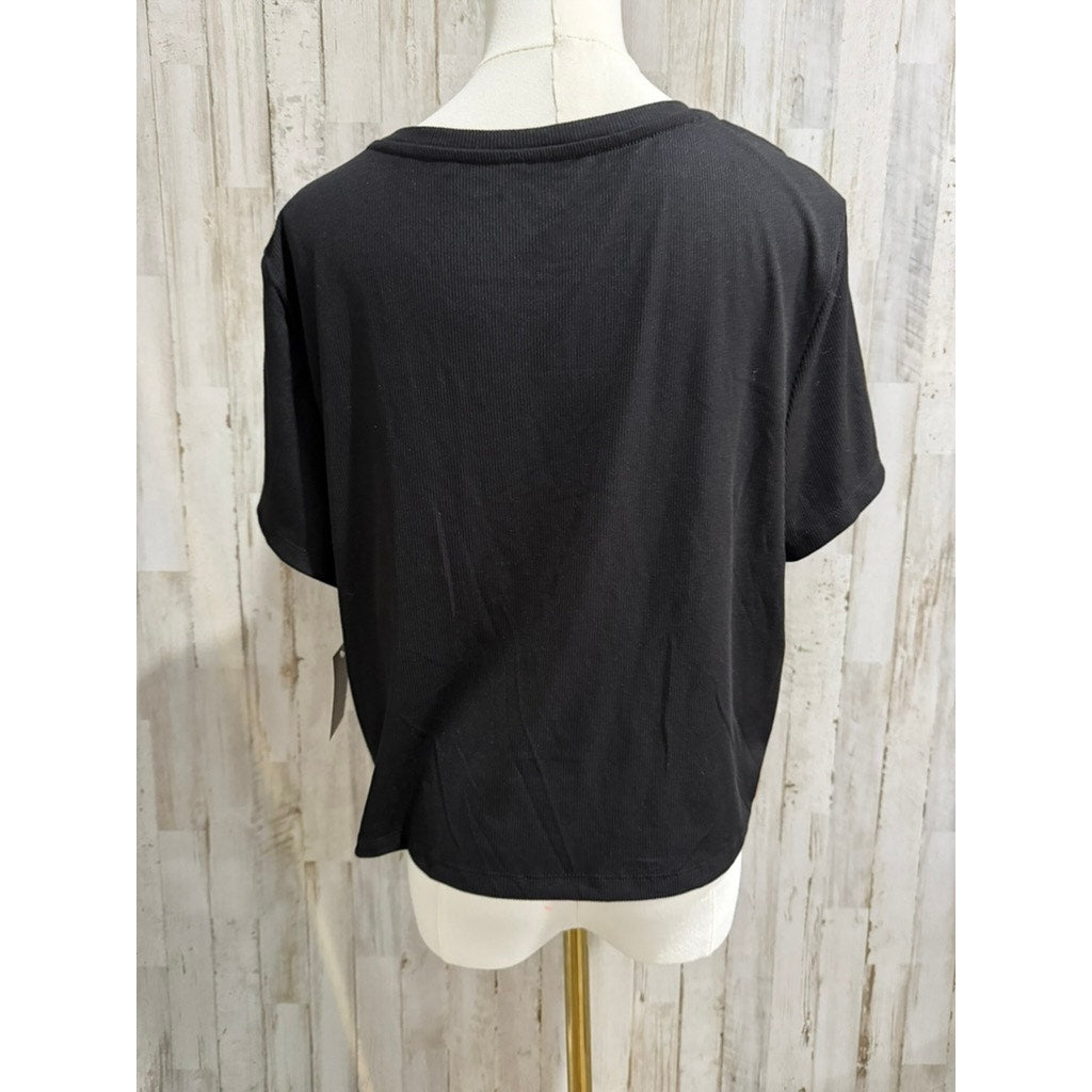 NWT No Boundaries T-Shirt Womens Juniors XXXL Black Ribbed V-Neck Short Sleeve