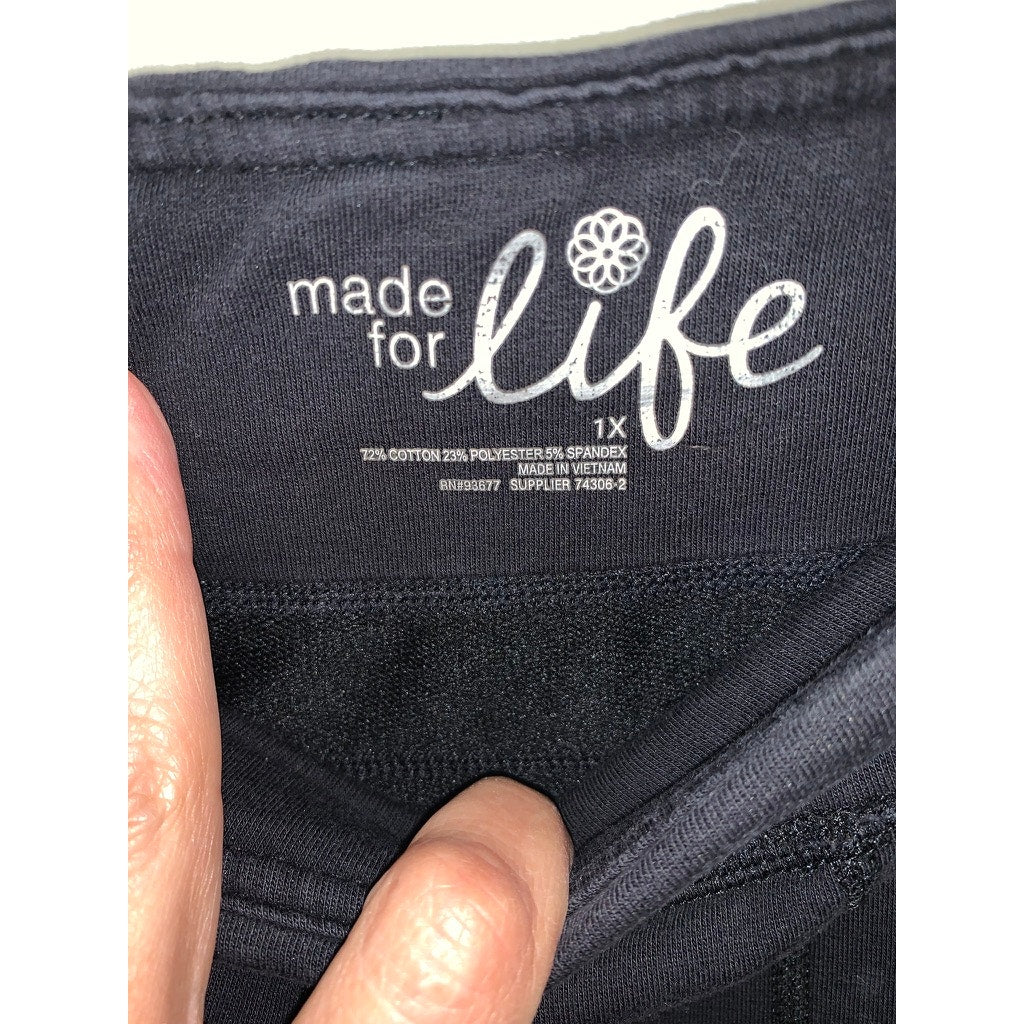 Made for Life Women's Black Sweatpants 1X Casual Drawstring Waistband Pockets