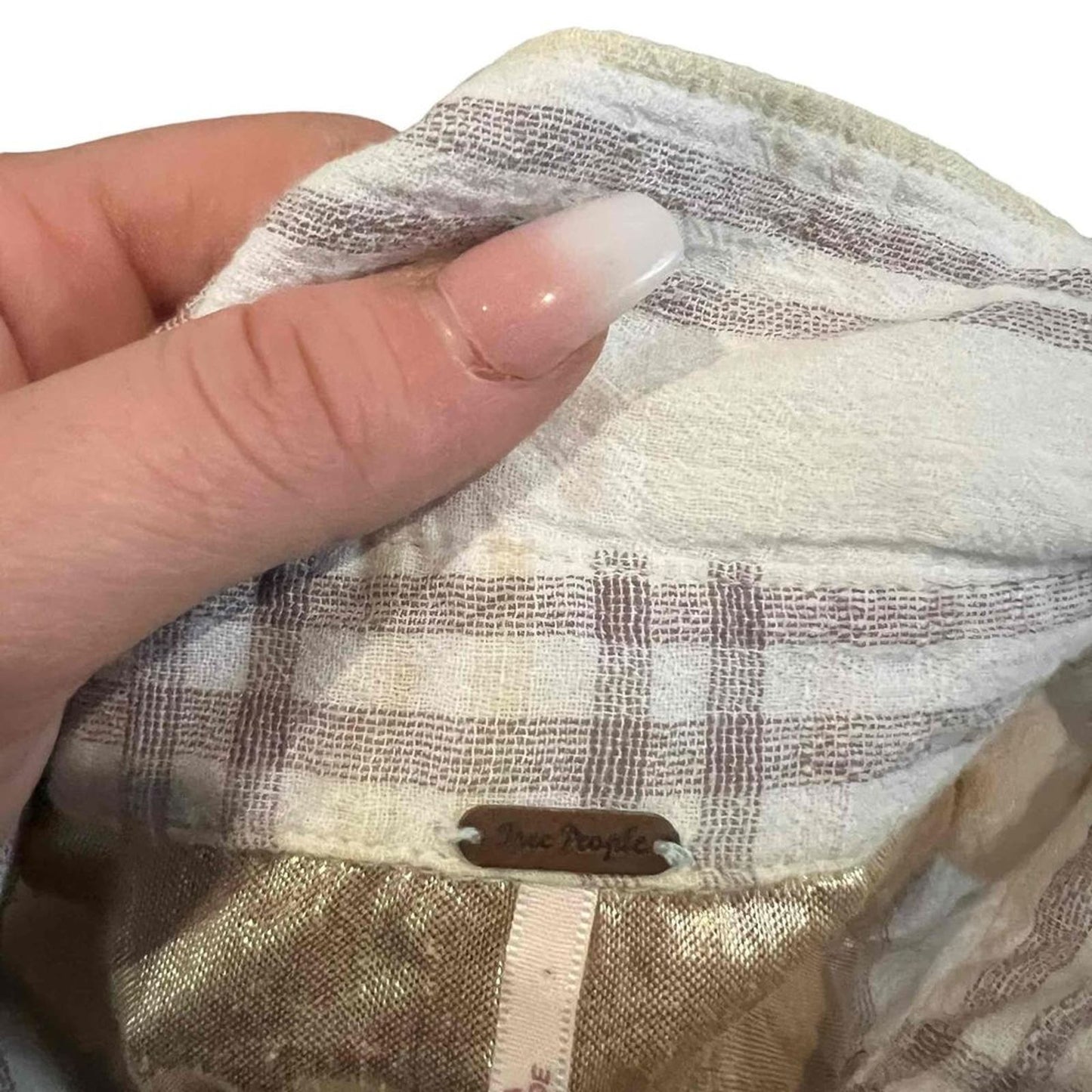 Free People Small Beige Plaid Cropped Batwing Long Sleeve ButtonUp Shirt