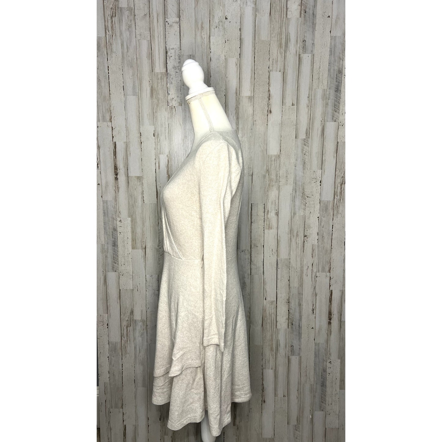 Saturday Sunday Women's Beige Knit Mini Dress V-Neck Long Sleeve Size XS