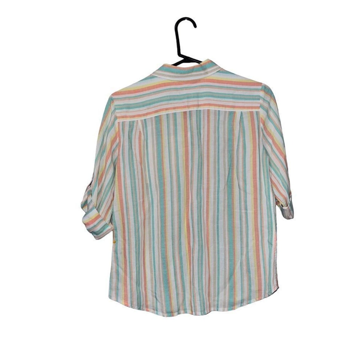 Foxcroft NYC Anthropologie Women's Striped Button-Up Blouse Size 10P Linen Top