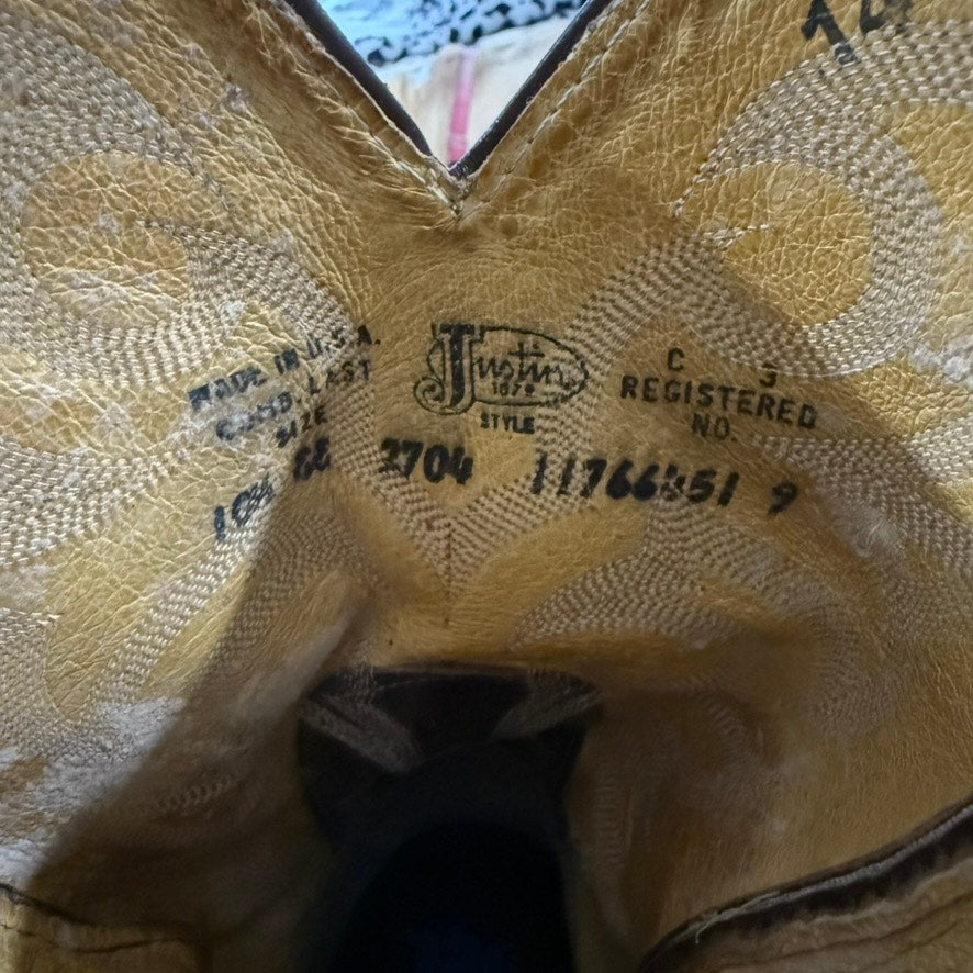 Justin Men's Western Cowboy Boots Brown Leather Size 10.5 D